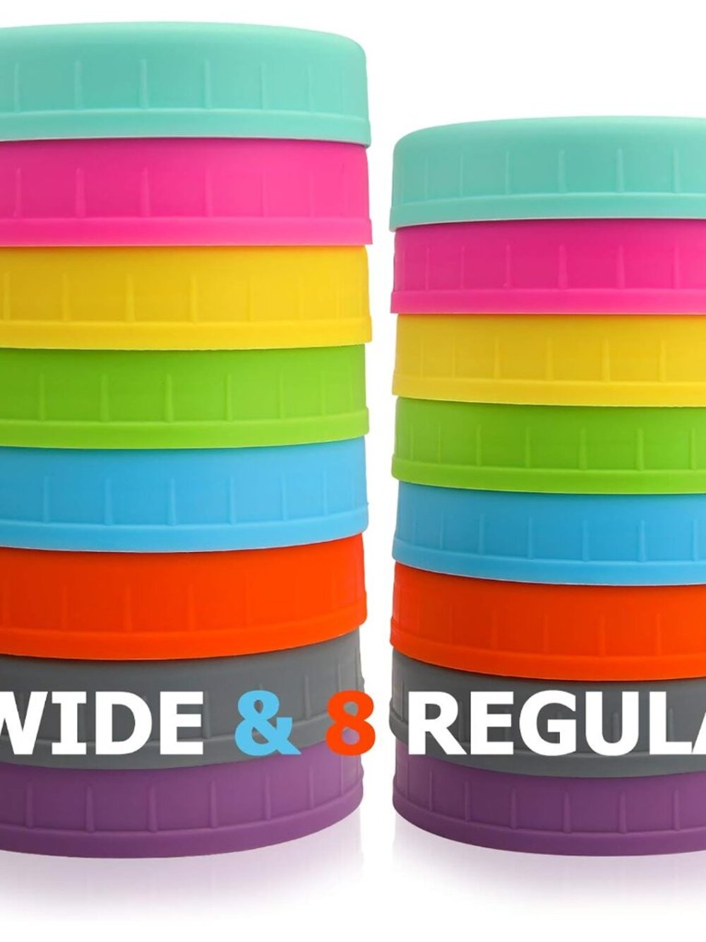 16 Pack] Colored Plastic Mason Jar Lids Fits Ball, Kerr & More - 8 Wide Mouth &